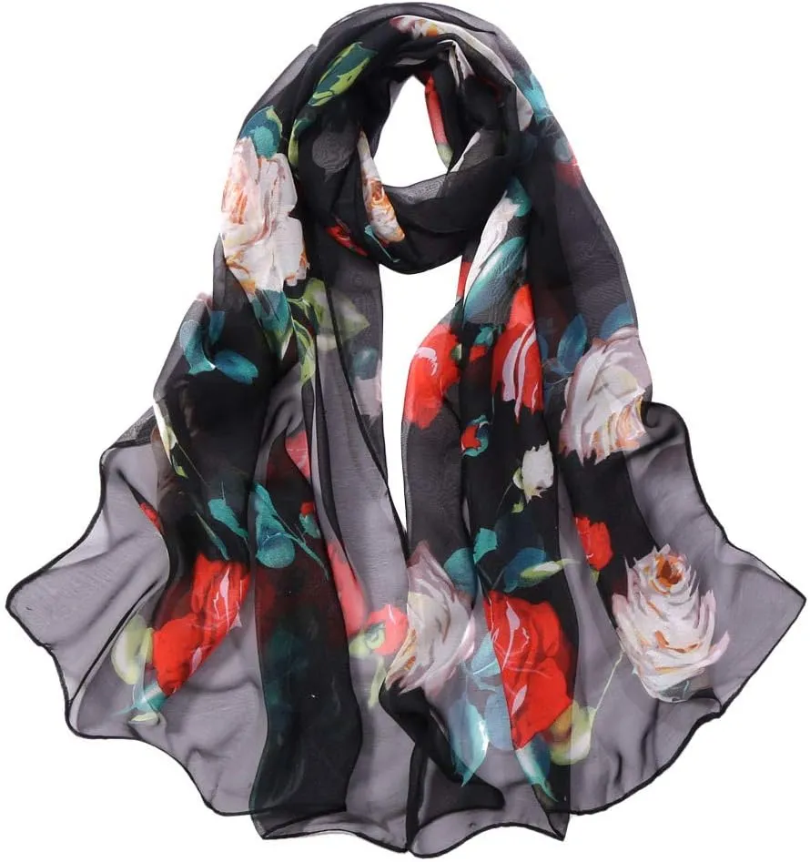 YOLAI Women Soft Floral Print Shawl Chiffon Sheer Scarf Chiffon Scarf Sheer Wrap For Women Lightweight Sheer Scarf