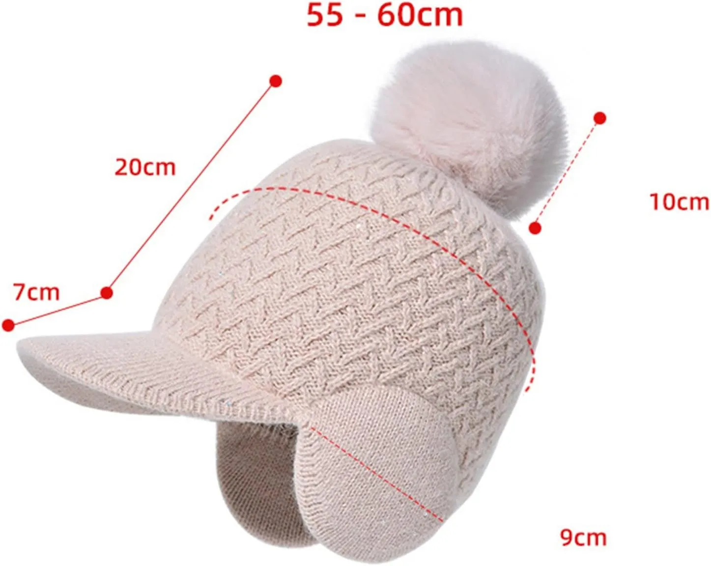 YOLAI Women Winter Beanie Hat Knit Earflap Cap Warm Fleec Lined with Pom Winter Beanie with Visor Earflaps for