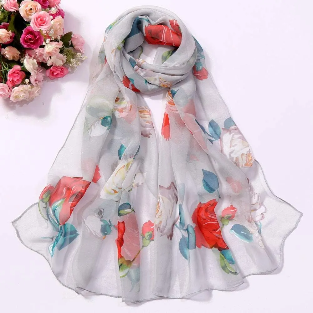 YOLAI Women'S Fashion Scarves Lightweight Floral Birds Print Cotton Silk Scarves And Wraps For Summer Shawl