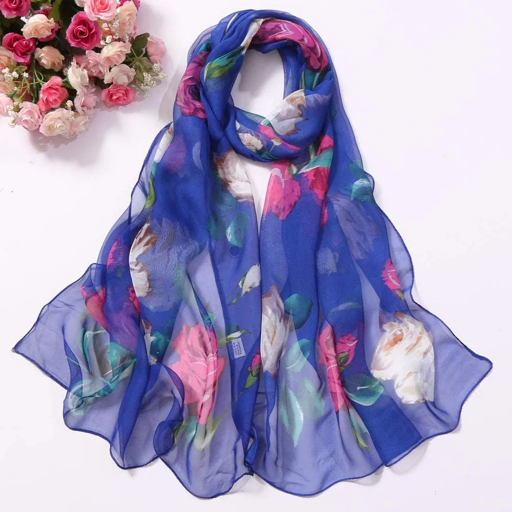 YOLAI Women'S Fashion Scarves Lightweight Floral Birds Print Cotton Silk Scarves And Wraps For Summer Shawl