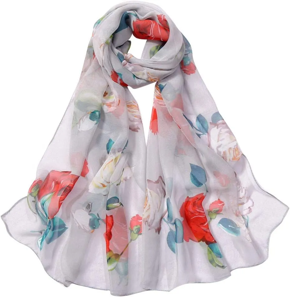 YOLAI Women'S Fashion Scarves Lightweight Floral Birds Print Cotton Silk Scarves And Wraps For Summer Shawl