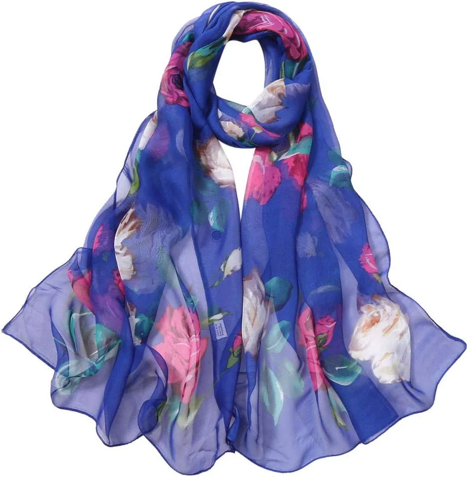 YOLAI Women'S Fashion Scarves Lightweight Floral Birds Print Cotton Silk Scarves And Wraps For Summer Shawl