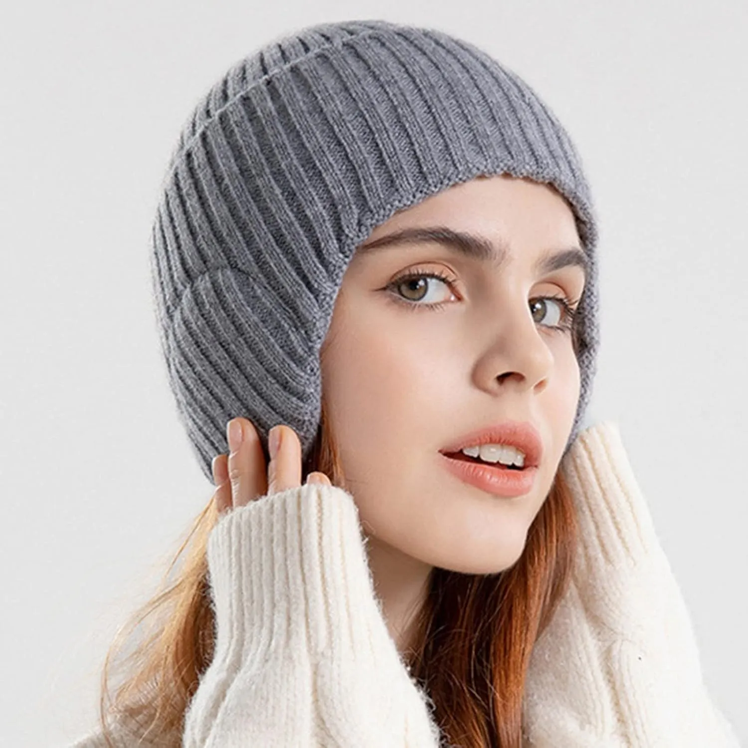 YOLAI Women's Winter Beanie Hat with Pom Soft Warm Earflap Cap Knit Hat Fleec Ear Protective Cap Winter Caps