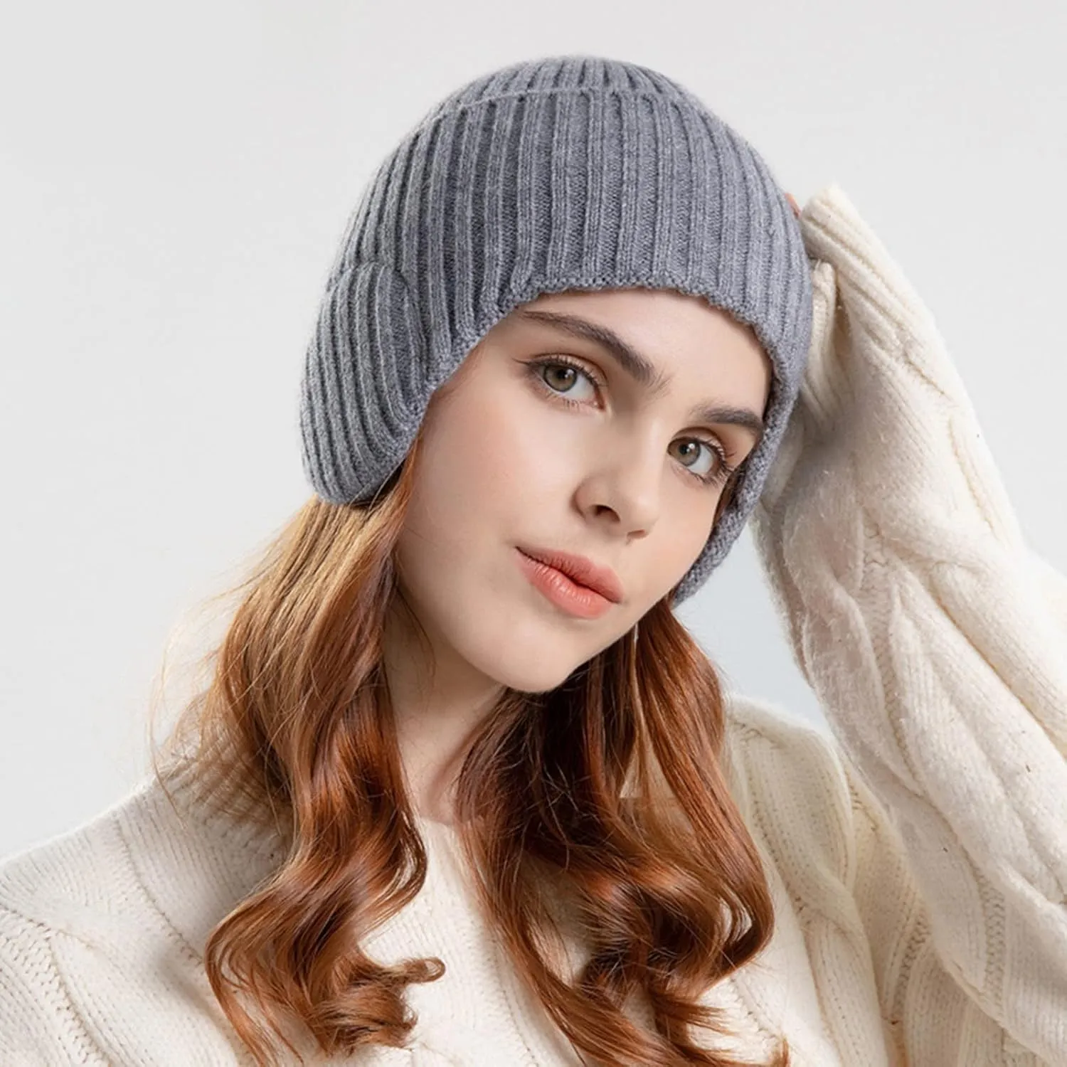 YOLAI Women's Winter Beanie Hat with Pom Soft Warm Earflap Cap Knit Hat Fleec Ear Protective Cap Winter Caps