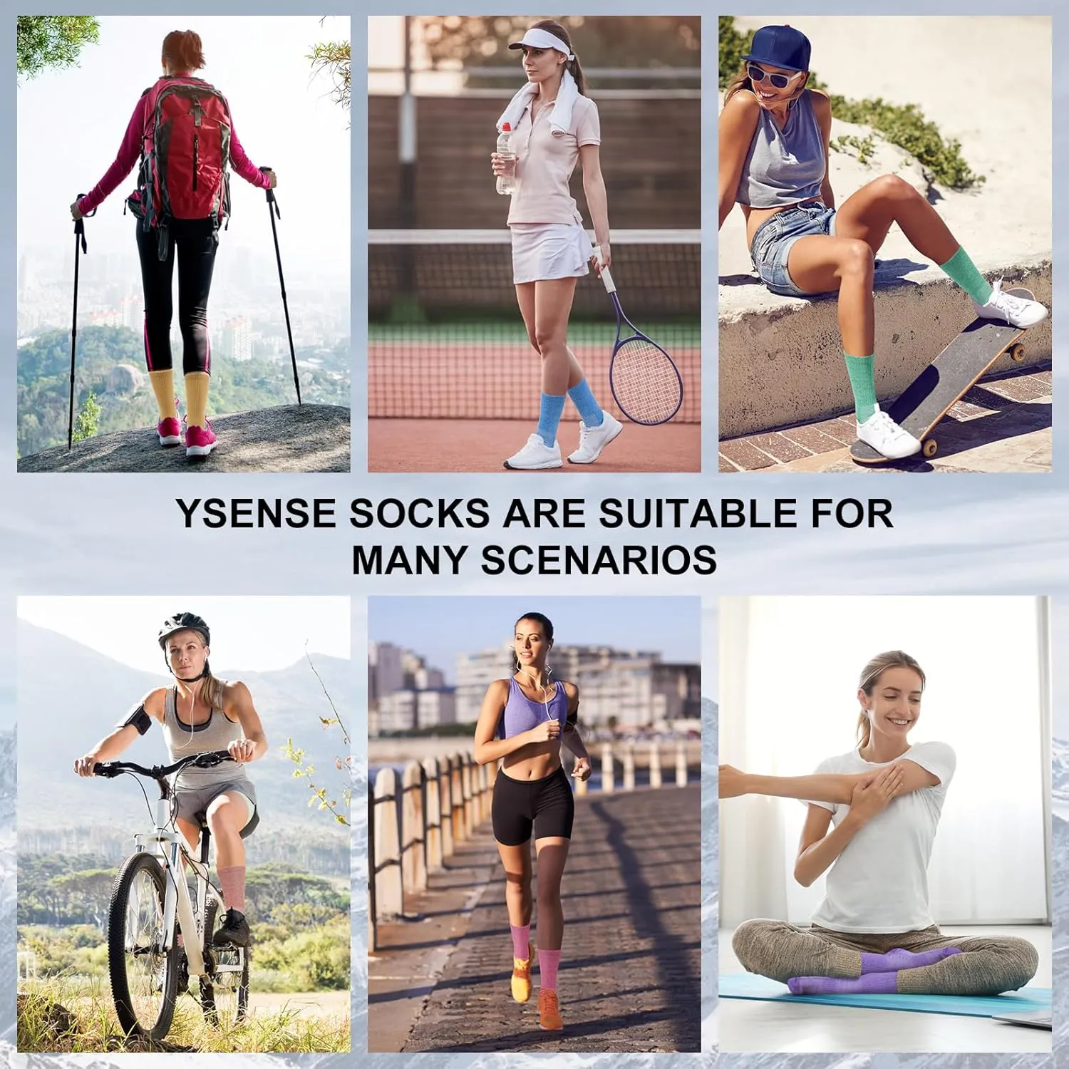 YSense 6 Pairs Crew Athletic Socks for Women, Hiking Running Cushioned Womens Compression Calf Socks for Gym Workout Sports