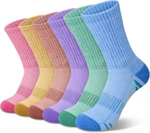 YSense 6 Pairs Crew Athletic Socks for Women, Hiking Running Cushioned Womens Compression Calf Socks for Gym Workout Sports