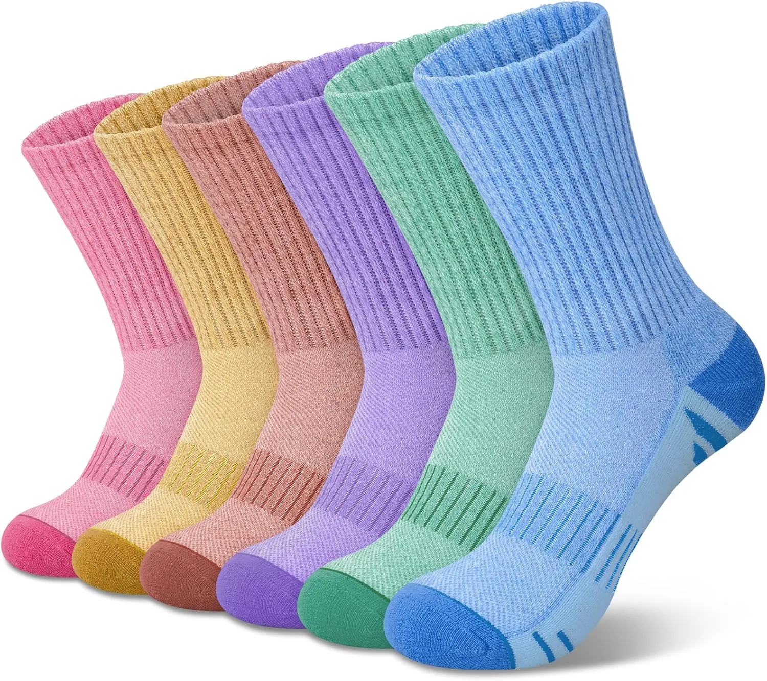 YSense 6 Pairs Crew Athletic Socks for Women, Hiking Running Cushioned Womens Compression Calf Socks for Gym Workout Sports