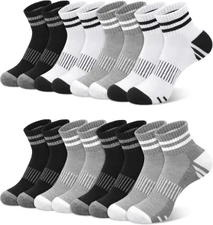 YSense Crew Quarter Socks for Women Men, 8 Pairs Breathable Cotton Athletic Running Ankle Cushioned Gym Socks for Hiking