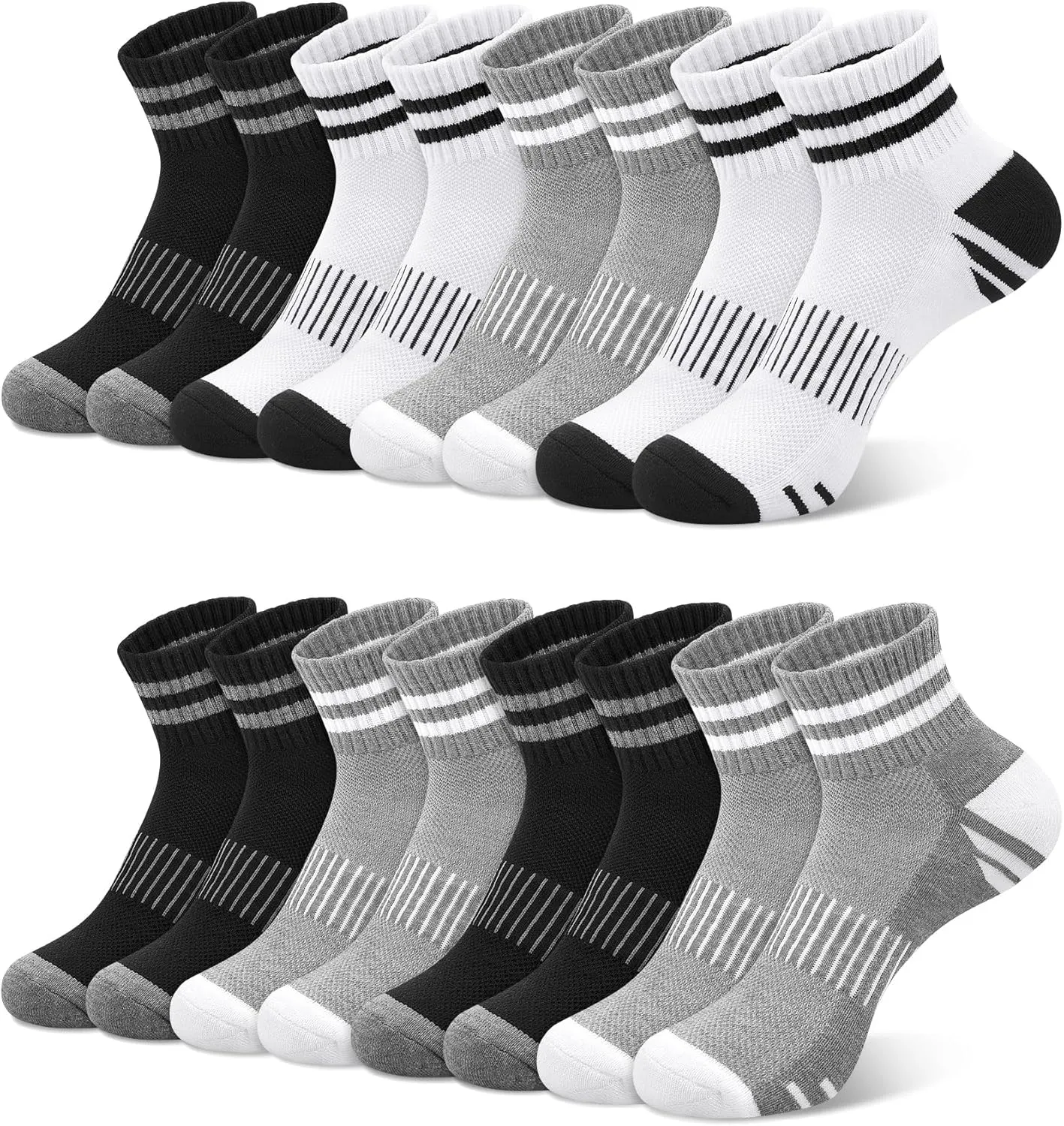 YSense Crew Quarter Socks for Women Men, 8 Pairs Breathable Cotton Athletic Running Ankle Cushioned Gym Socks for Hiking