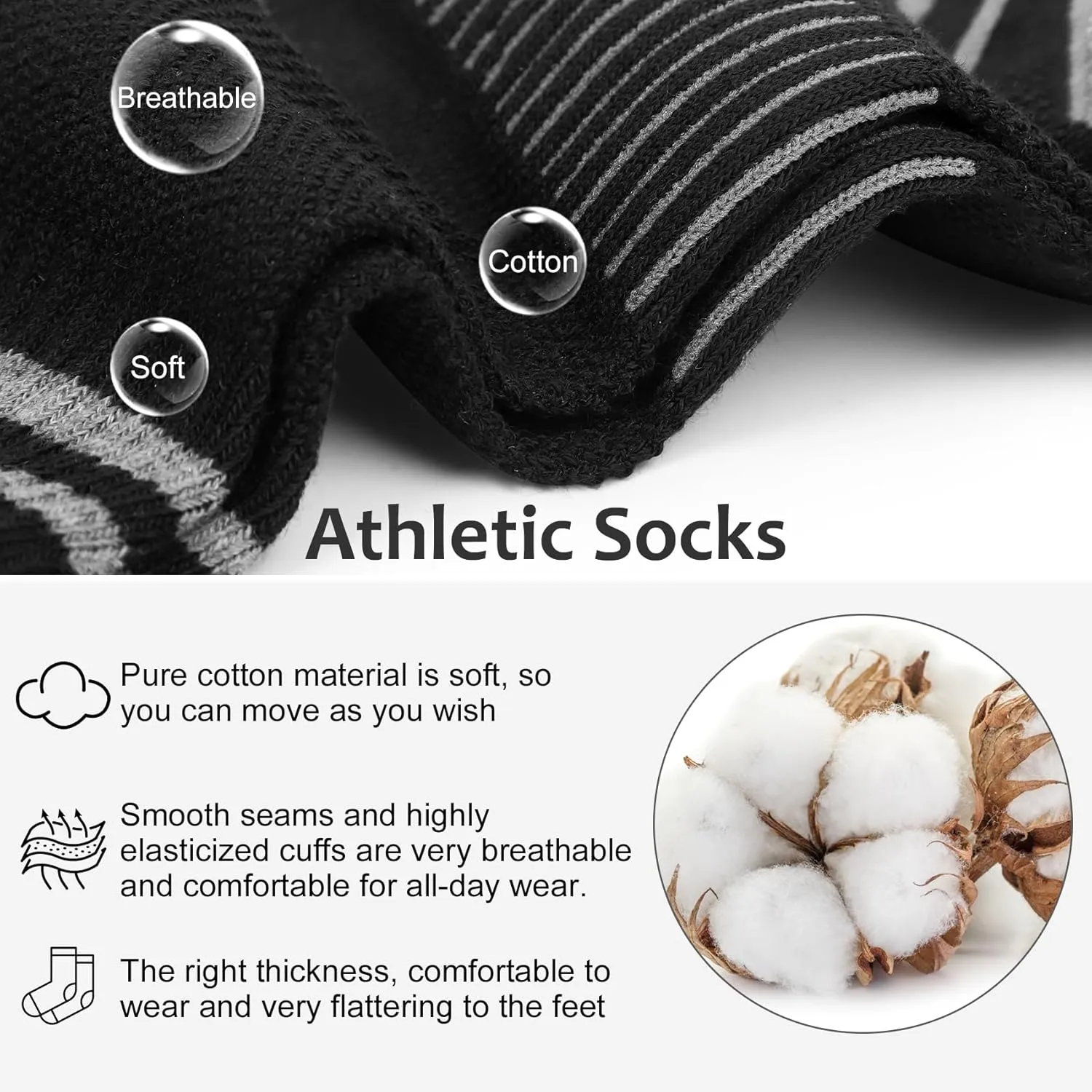 YSense Crew Quarter Socks for Women Men, 8 Pairs Breathable Cotton Athletic Running Ankle Cushioned Gym Socks for Hiking