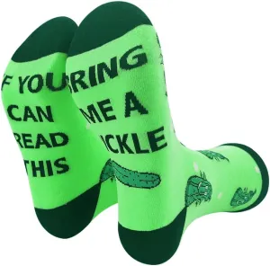 ZHANTUONE If You Can Read This Bring Me a Pickle, Funny Cozy Breathable Printed Cotton Socks, Unisex Novelty Knitted Socks, Gifts for Pickle Lovers, Gifts For Women Sisters Friends Coworker