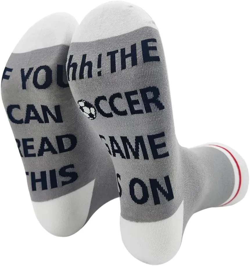 ZHANTUONE If You Can Read This Shh The Soccer Game Is On, Funny Cozy Breathable Printed Cotton Socks, Unisex Novelty Knitted Socks, Gifts for Soccer Lover TV Series Lover, Sports Gifts for Fans