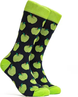 ZICCI Men Mid Calf Crew Socks Crazy Foods Design Casual Fancy 80% Cotton SIZE 9-13 Fun Colorful Novelty Art man (Green apple)